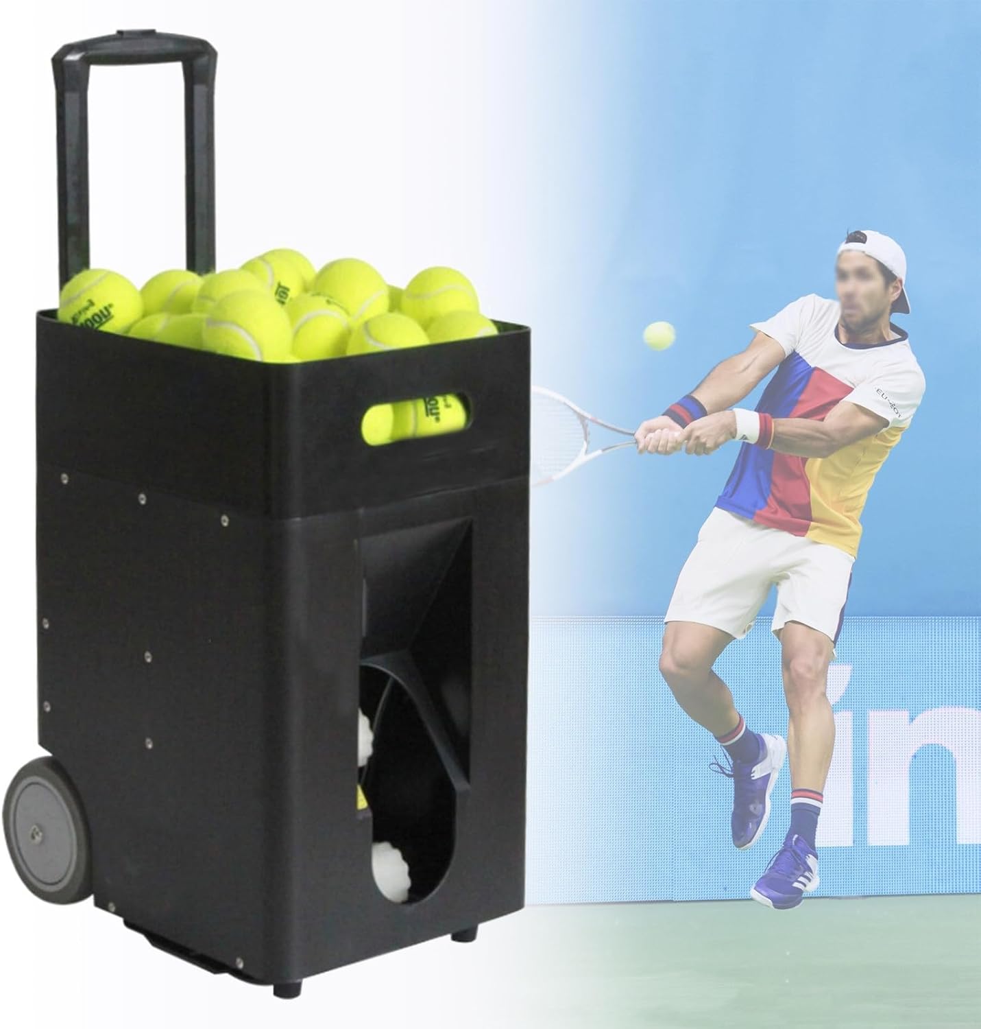 Automatic Tennis Ball Launcher, Portable Tennis Ball Machine, 50-Ball Tennis Ball Machine, Adjustable Launching Angle, Speed, Rotation Frequency, for Self-Play, Ball Launcher Beginners/Kids/Coaches