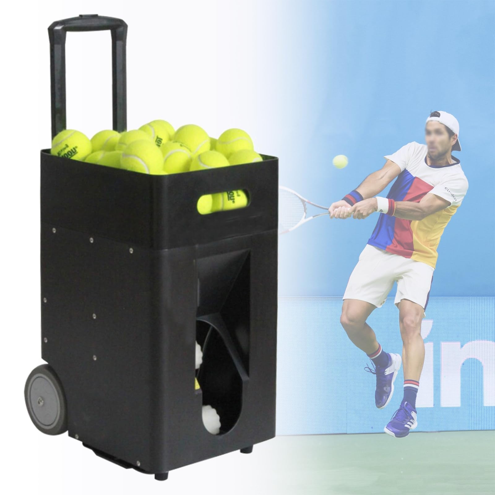 Macchina per Palline da Tennis, Lancia da Tennis Portatile con Telecomando E App, Angolo di Lancio Regolabile E Asta Telescopica, 2-4 Ore di Gioco con Batteria Incorporata