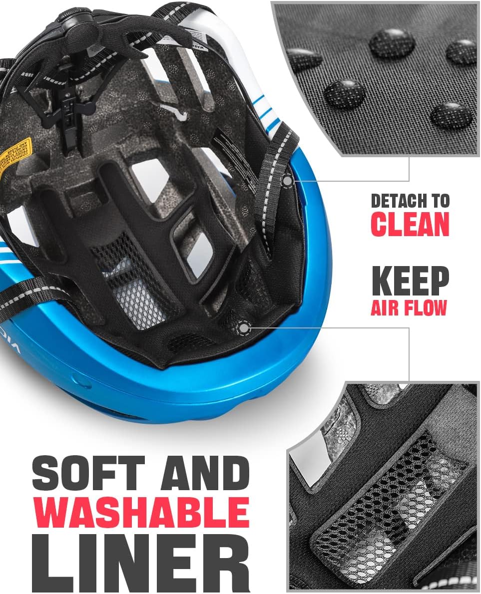 VICTGOAL Bike Helmet with USB Rechargeable Rear Light Detachable Magnetic Goggles Removable Sun Visor Mountain & Road Bicycle Helmets for Men Women Adult Cycling Helmets - Image 8