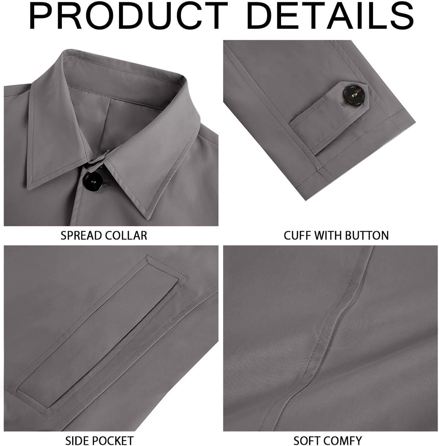 Makkrom Mens Trench Coat Single Breasted Casual Spread Collar Windbreak Jacket Long Classic Business Overcoat - Image 5