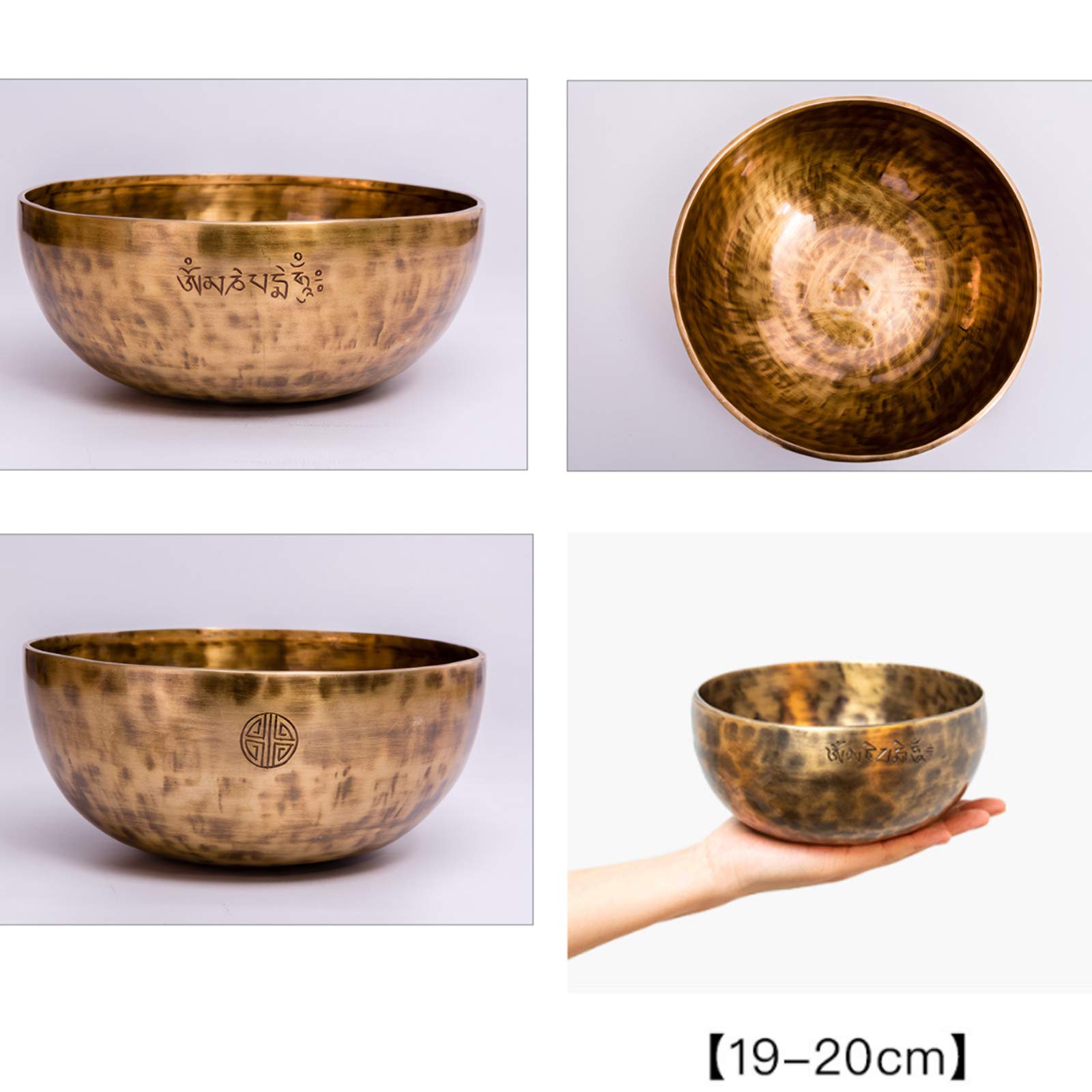 Grande 20CM Pleine Lune Bol Tibétain Bol De Méditation Ensemble avec des Bâtons De Feutre, Coussin, Maillet en Bois, 7 Types De Métal, Peut Produire Une Résonance Vibratoire, Fait À La Main Au Népal