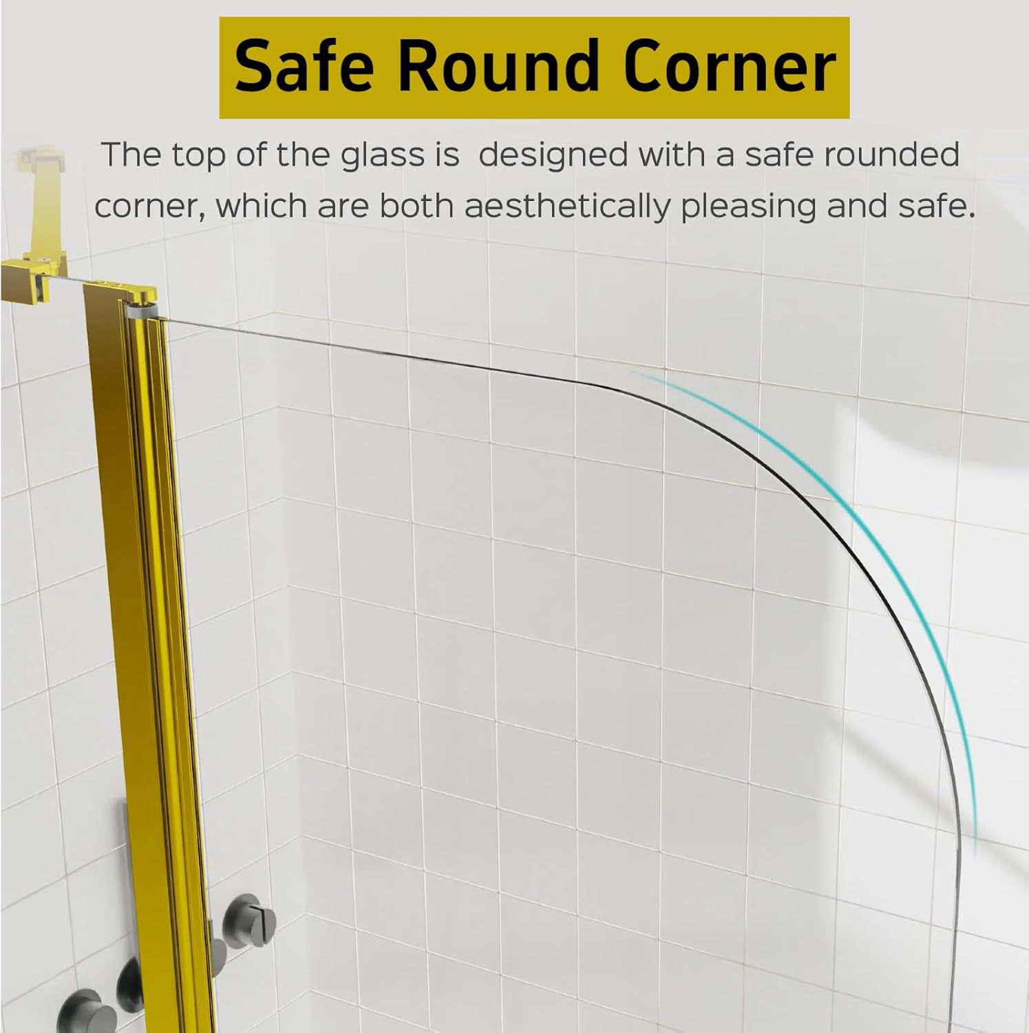 Frameless Shower Door for Bathtub, 43" W x 58" H Pivot Bifold Tub Shower Doors with 1/4" (6mm) Easy-to-Clean Clear Tempered Glass and Aluminum Frame, Reversible and Easy Installation, Gold