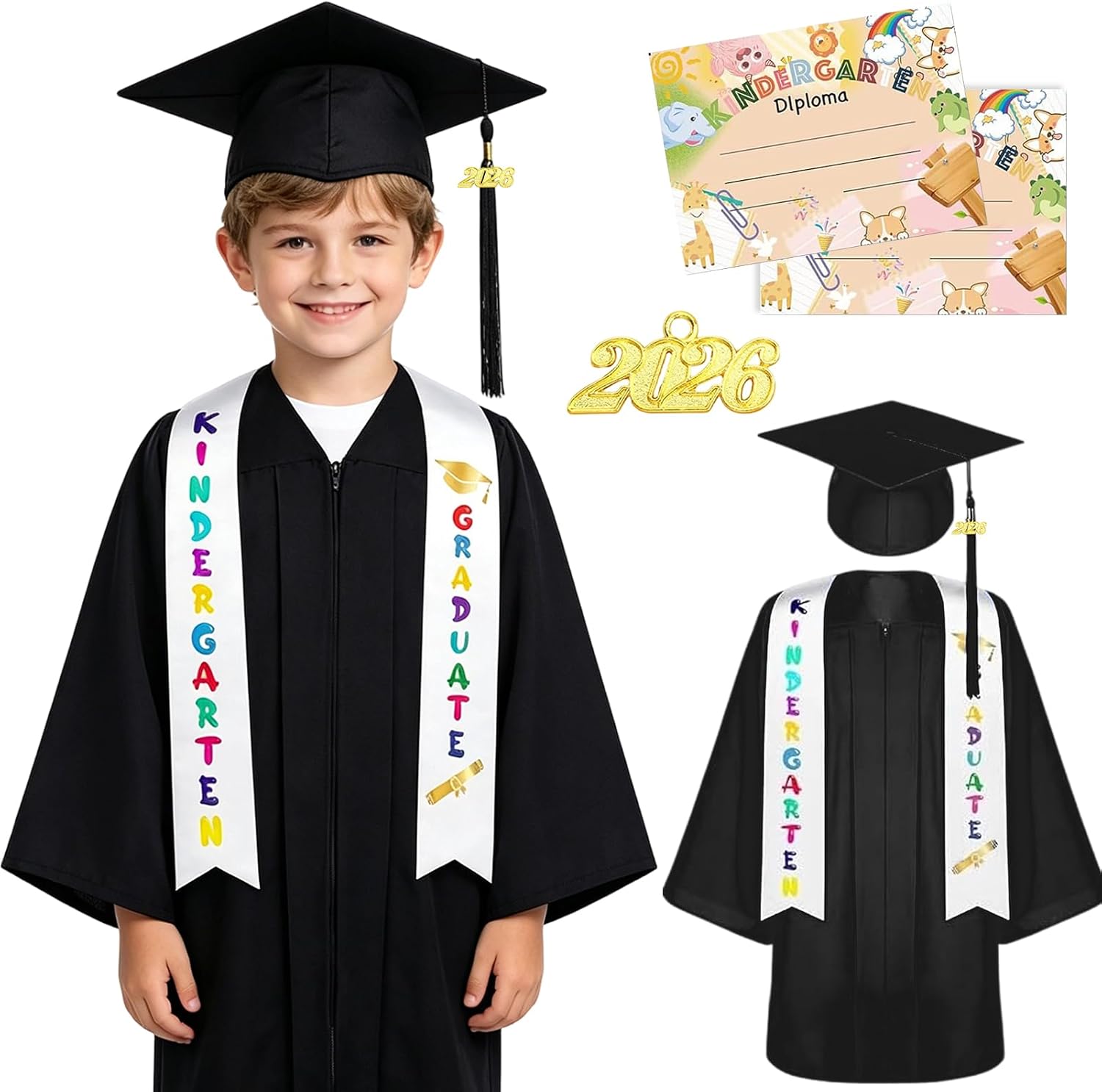 Kindergarten Graduation Gown Cap Set with 2026 Tassel,Preschool Stole ...