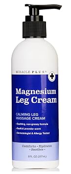 Miracle Plus Magnesium Cream For Leg Relief | Magnesium Lotion Calming Leg Cream Herbal Moisturizer Topical Body Butter Soothes + Calms Sensations, Itching, Shaking, 8 Oz