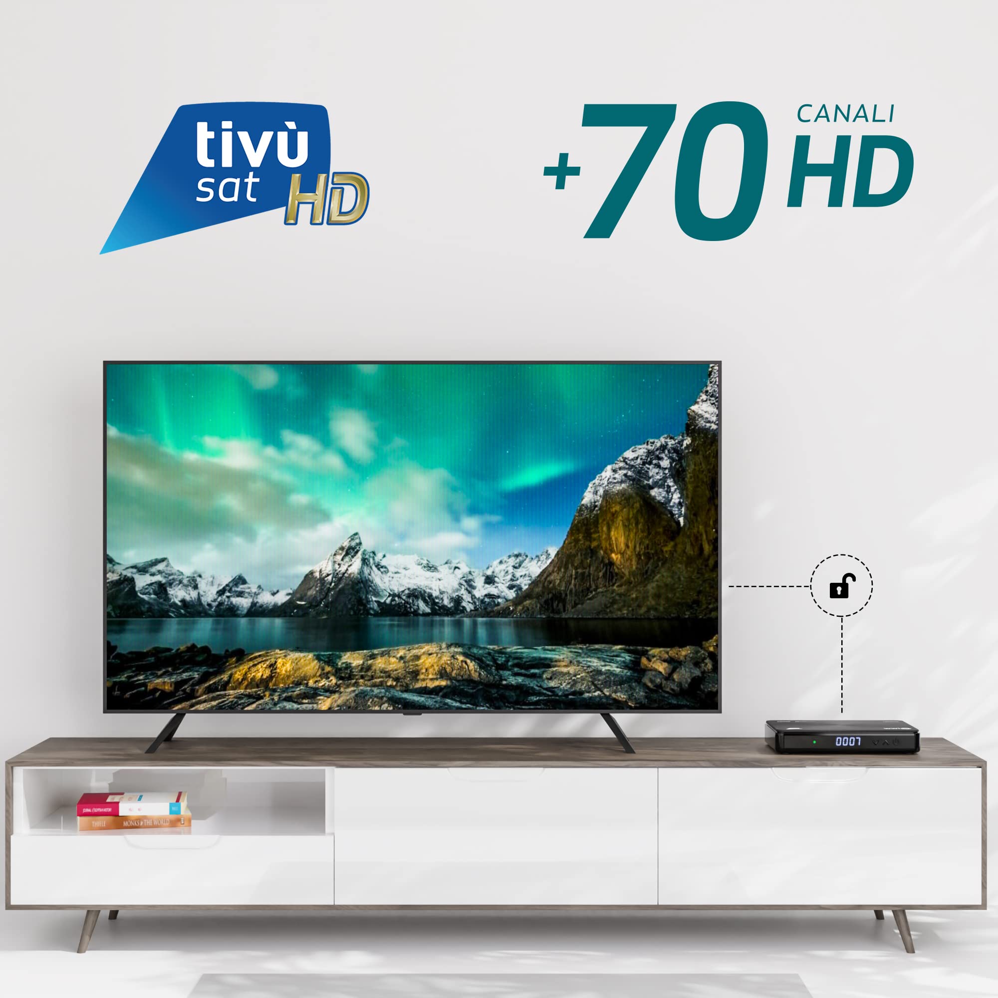 Decoder Ricevitore Digitale Satellitare 12 Volt HDMI e Scart Certificato Tivusat HD WWIO UNICO DVB-S2 Con Card Tvsat Inclusa e Telecomando 2 in 1 Nero