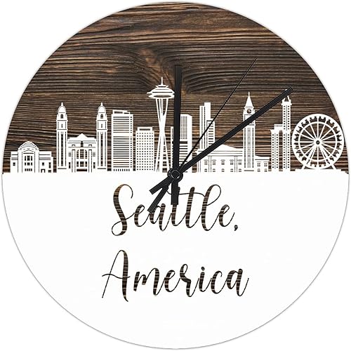 Reloj de pared de PVC Seattle Skyline América reloj de pared grande con diseño de punto de referencia decoración de pared de 12 pulgadas silencioso