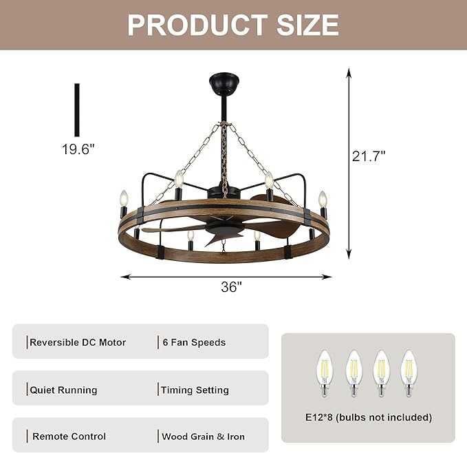 Ventilador de Techo 36 Pulgadas con Luz y Control Remoto, 6 miniatura 4