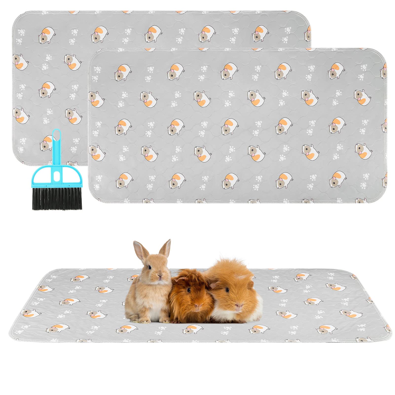 Scenereal Guinea Pig Cage Liner 2 Packs with Cleaning Brush - Fast Water Absorption Reusable Washable Pee Pads, Soft and Comfortable Mat for Small Animals Chinchillas Rabbits Hamster Bunny