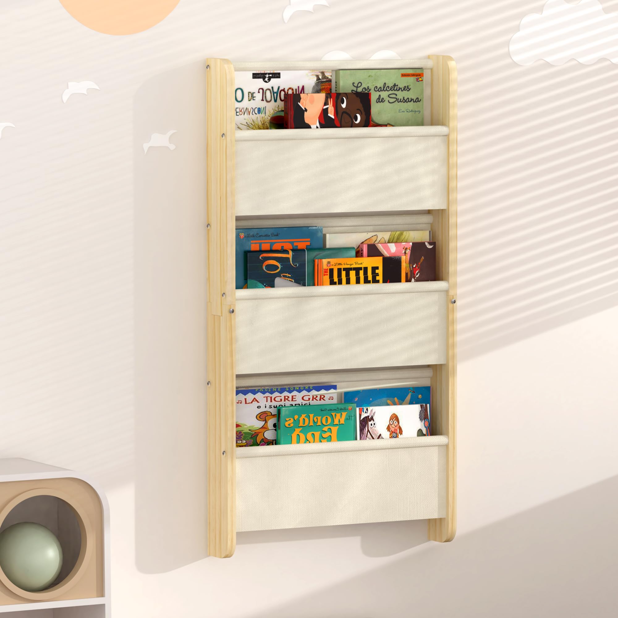 Wall Kids Bookshelf - Floating Book Shelf for Kids Room, Nursery & Classroom, Ideal 3 Tier Wood Bookshelf Storage for Boys and Girls