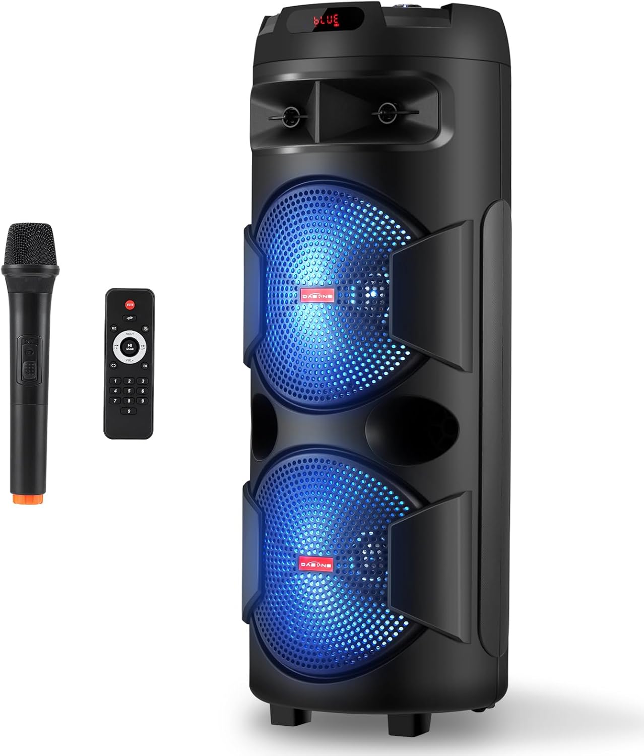 Dual 12'' Wireless Party Bluetooth Speaker with Microphone & Remote, Portable PA Speaker System with FM Radio, DJ LED Light, Karaoke Machine Support USB/TF/AUX/TWS for Camping/Wedding