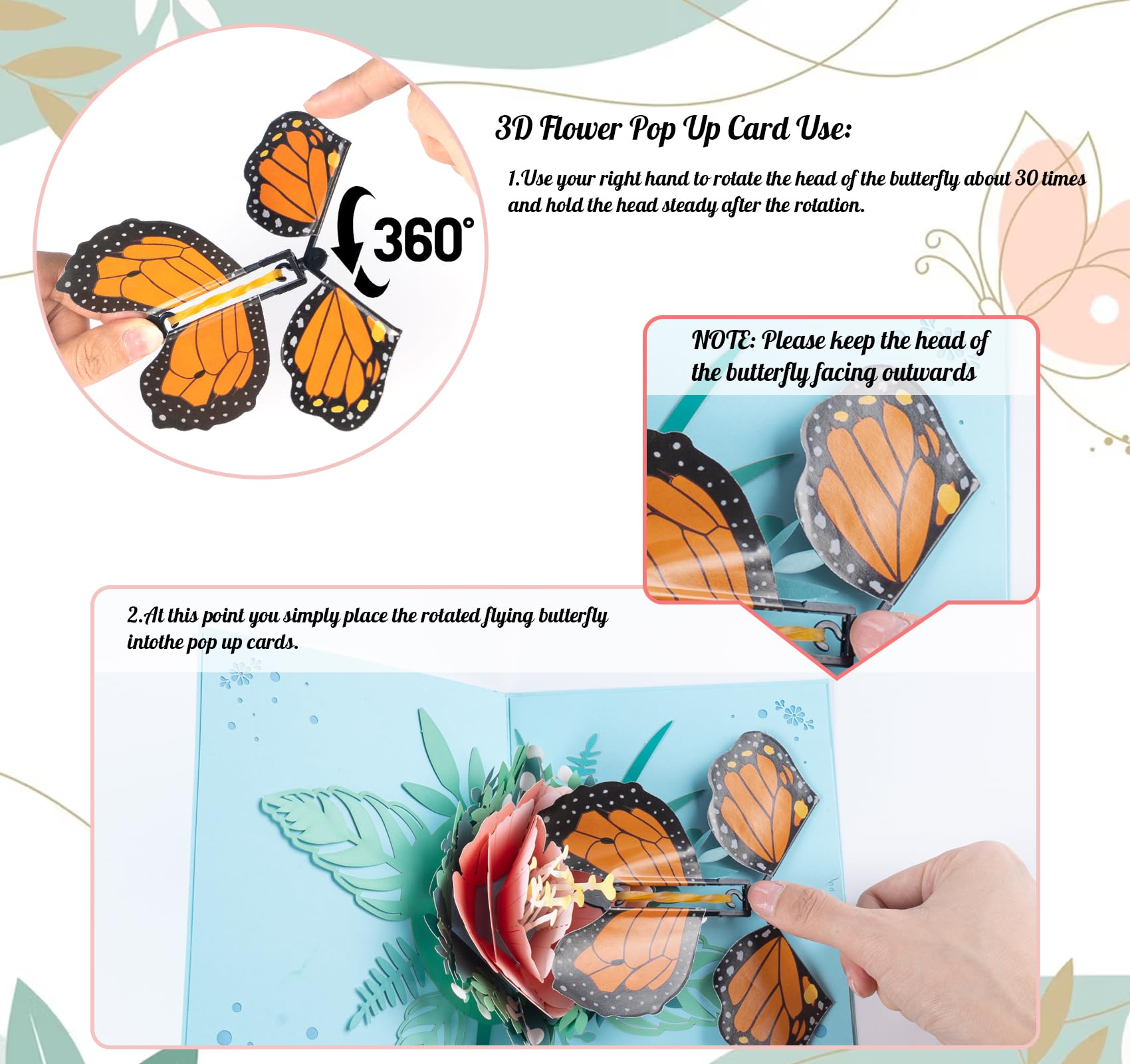 3D Pop-Up Karte Mit Schmetterlingen - Bewegliche Blumen Für Besondere Anlässe