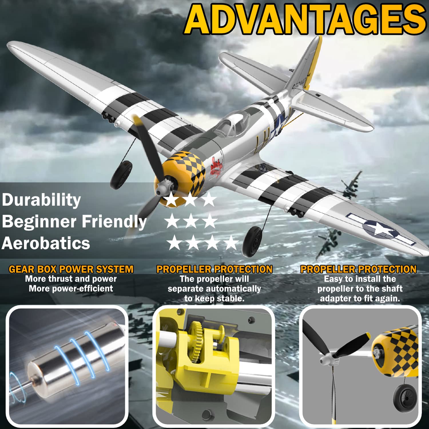 LEAMBE RC Plane 4 Channel RC Airplane - Ready to Fly Upgrade P47 Thunderbolt Remote Control Airplane for Beginners Adult with Xpilot Stabilization System & One Key Aerobatic