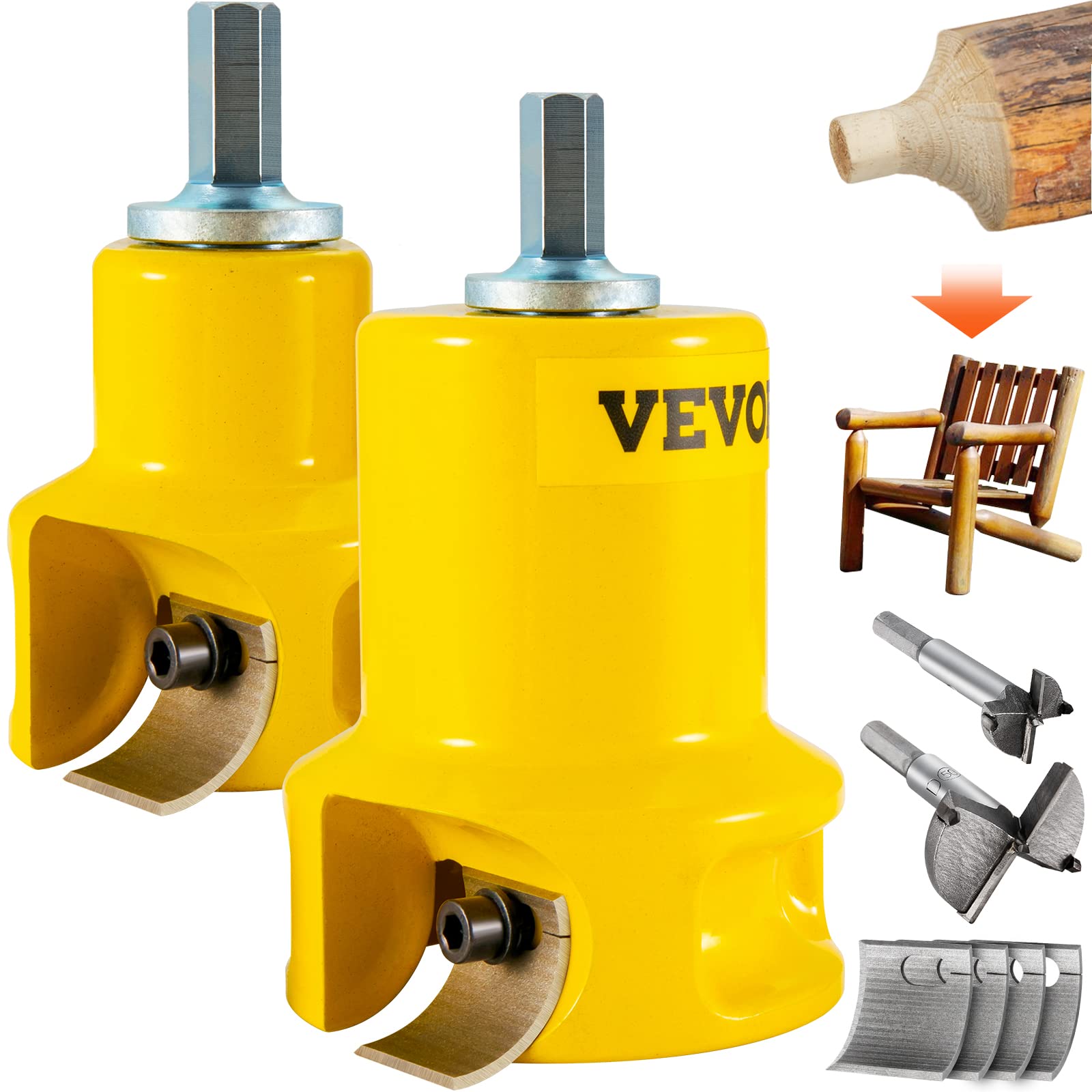 VEVOR Cortador de espiga, 1"/25,4 mm y 2"/50,8 mm de diámetro, con cuchillas curvadas dobles y tornillos de botón, kit maestro para el hogar, cortador de muebles de troncos de aluminio y acero de pr