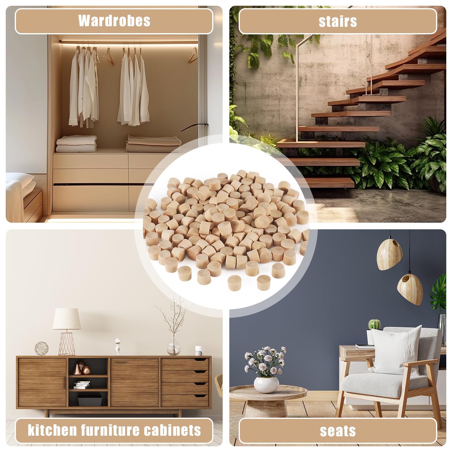 160 Pzs Tapones de Madera de Cabeza Plana, Tapones para Orificios de Tornillos de Madera de 10 mm Tapas de Madera para Orificios de Tornillos Tapones para Cubiertas de Tornillos para Muebles