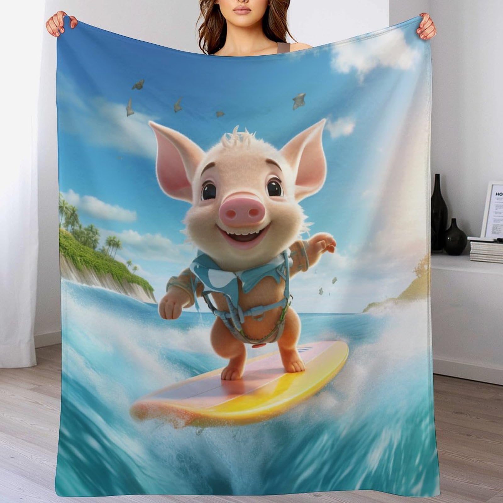 Dcccy Cute Pig Blanket Printed Throw Blankets For Kids Child Adults Soft Warm Flannel Throws For Bed And Couch Bedroom Decor 130×150Cm