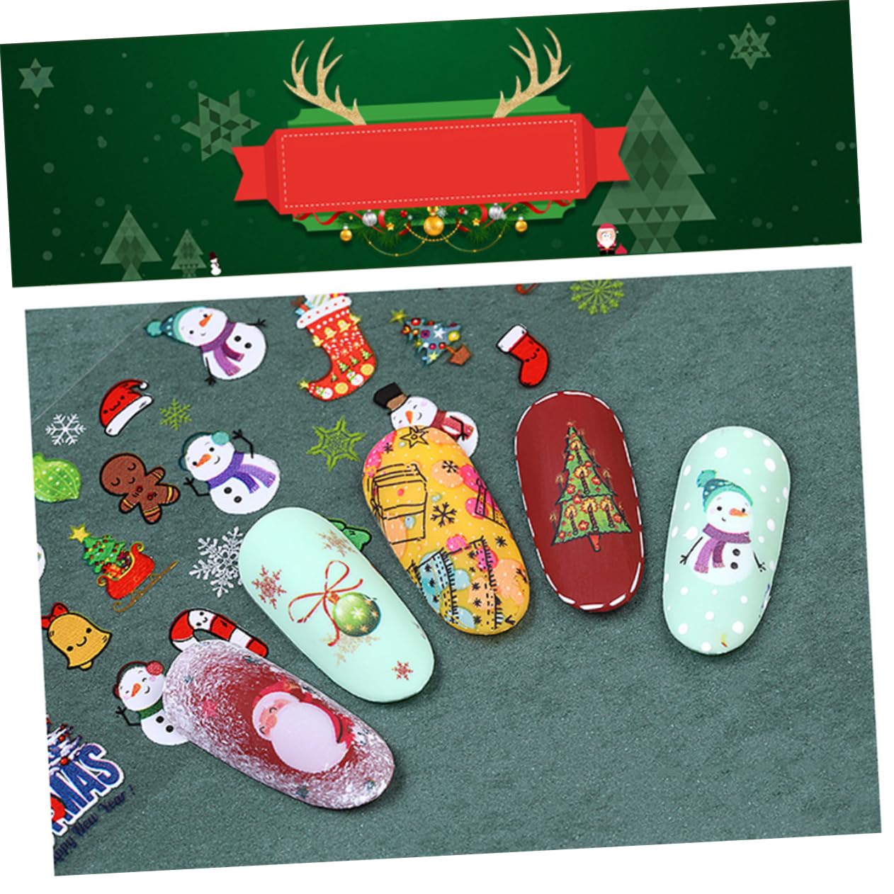 FRCOLOR Juego De 9 Pegatinas Navideñas Con Relieve Para Uñas Con Diseños De De Nieve Papá Noel Muñeco De Nieve Ciervo Y Árbol De Navidad Para Mujer.