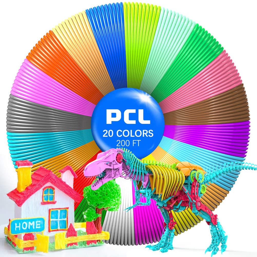 Recambios de PCL de BolíGrafo de ImpresióN 3D de 1,75 Mm, Paquete de 20 Colores Aleatorios, Baja Temperatura de FusióN de 70 ℃, Regalos para NiñOs (200 Pies)
