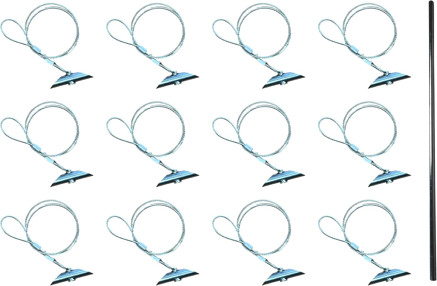 3.5" Chisel Earth Anchors - 12 pcs and Drive Rod - Heavy Duty Ground Anchor with 32" Cable - Cable Earth Anchor for Swing Set, shed, Greenhouse, Fence and More