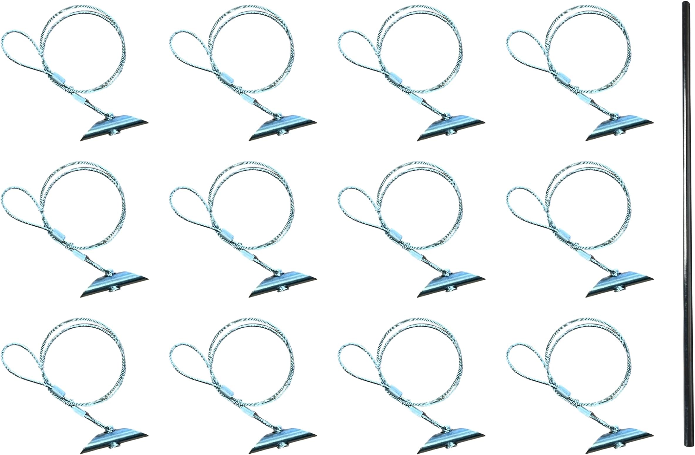 3.5" Chisel Earth Anchors - 12 pcs and Drive Rod - Heavy Duty Ground Anchor with 32" Cable - Cable Earth Anchor for Swing Set, shed, Greenhouse, Fence and More