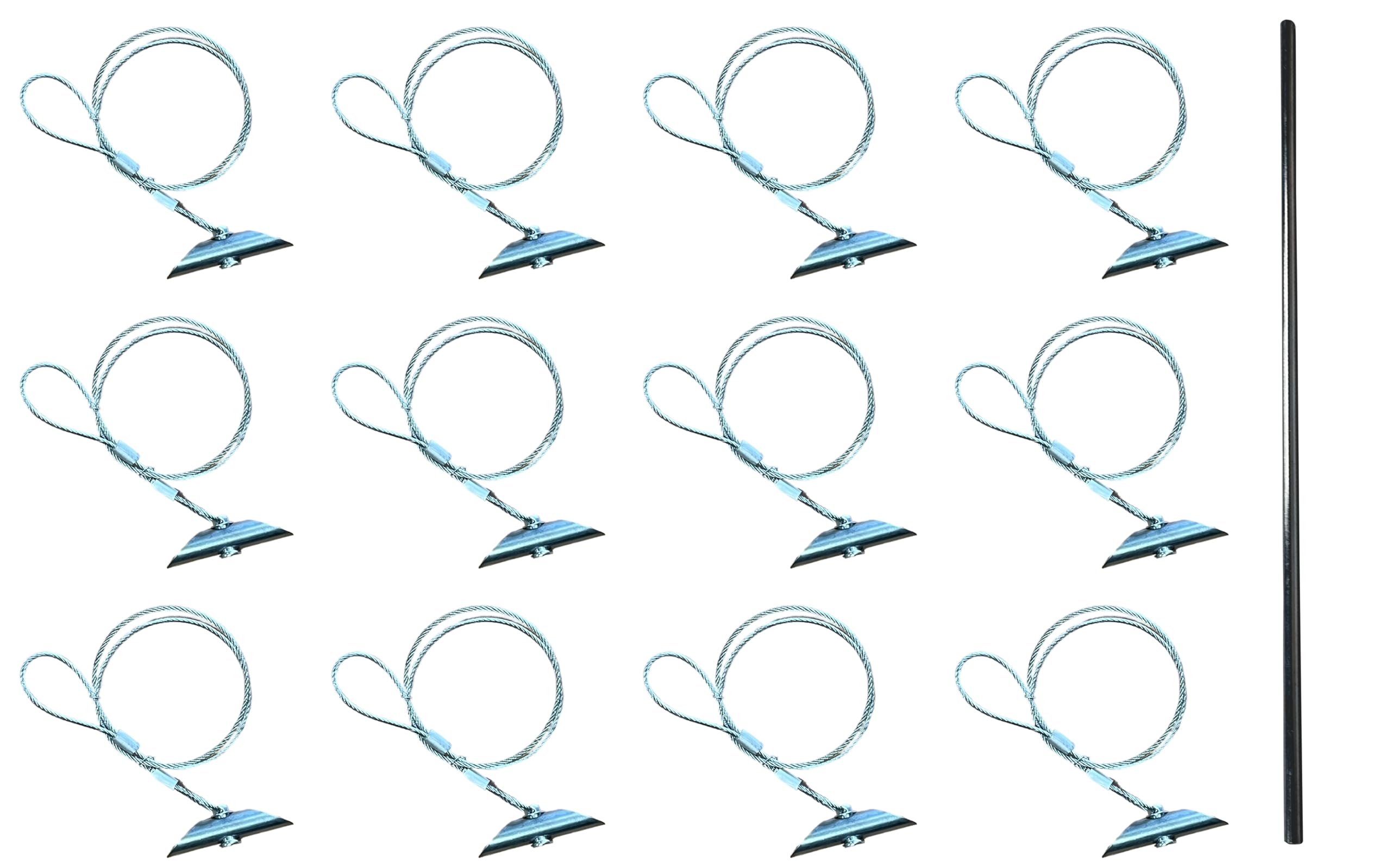 3.5" Chisel Earth Anchors - 12 pcs and Drive Rod - Heavy Duty Ground Anchor with 32" Cable - Cable Earth Anchor for Swing Set, shed, Greenhouse, Fence and More