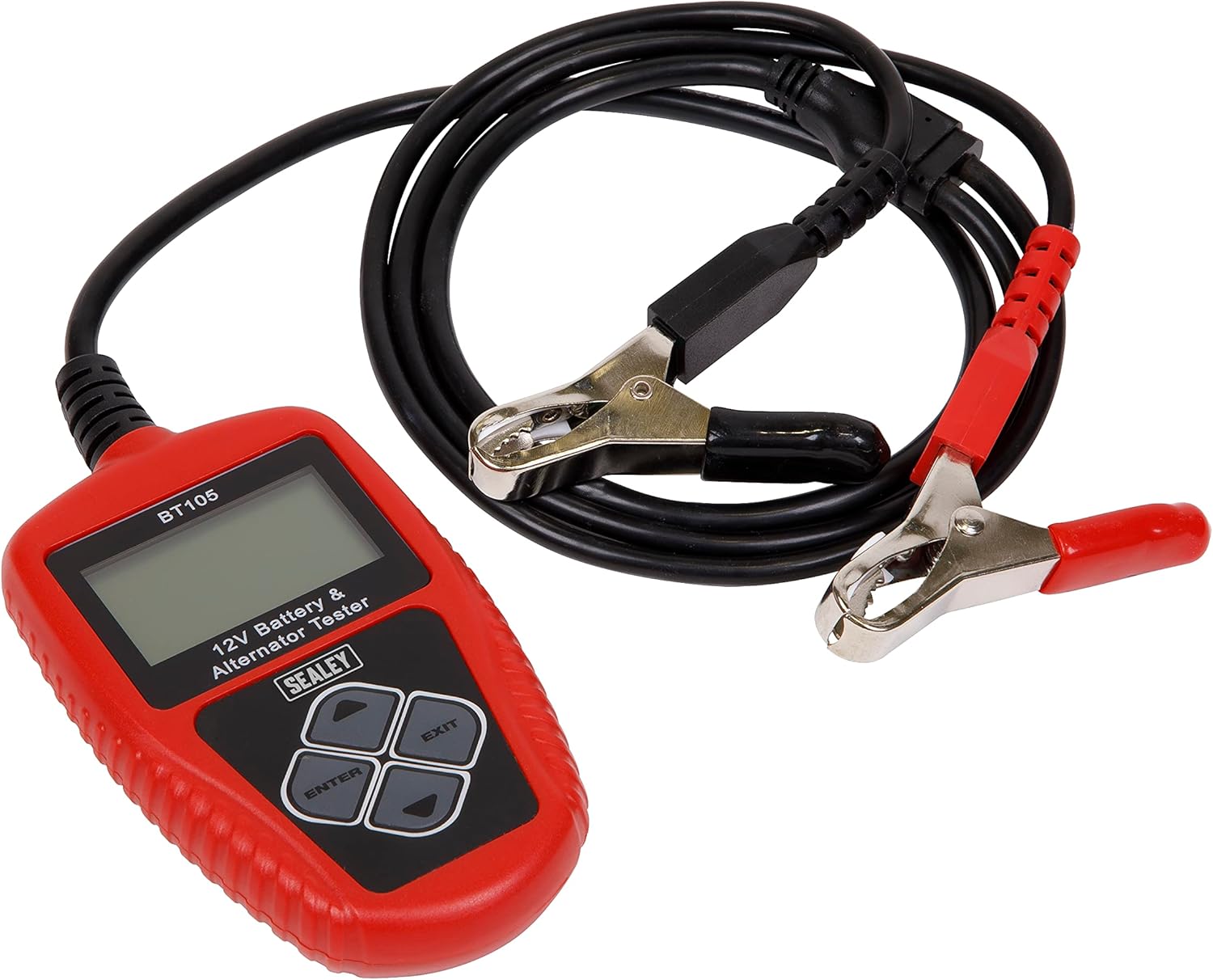 Sealey BT105 Digital Battery & Alternator Tester connected to battery terminals