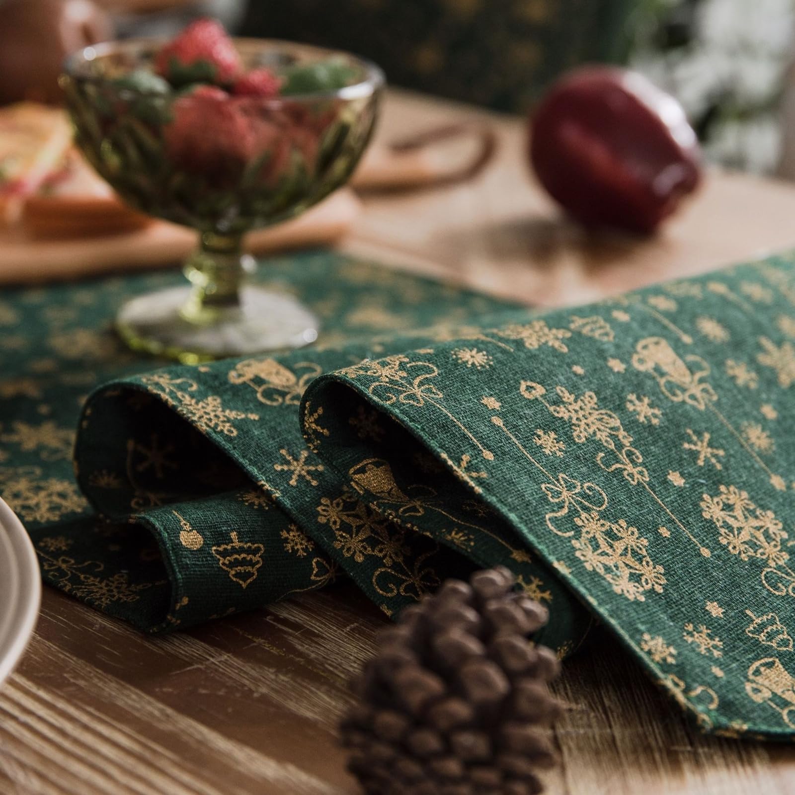 Tischläufer Baumwollleinen Landhausstil, Tischläufer Wohnzimmer 30x180 cm, mit Weihnachtlichem Motiv
