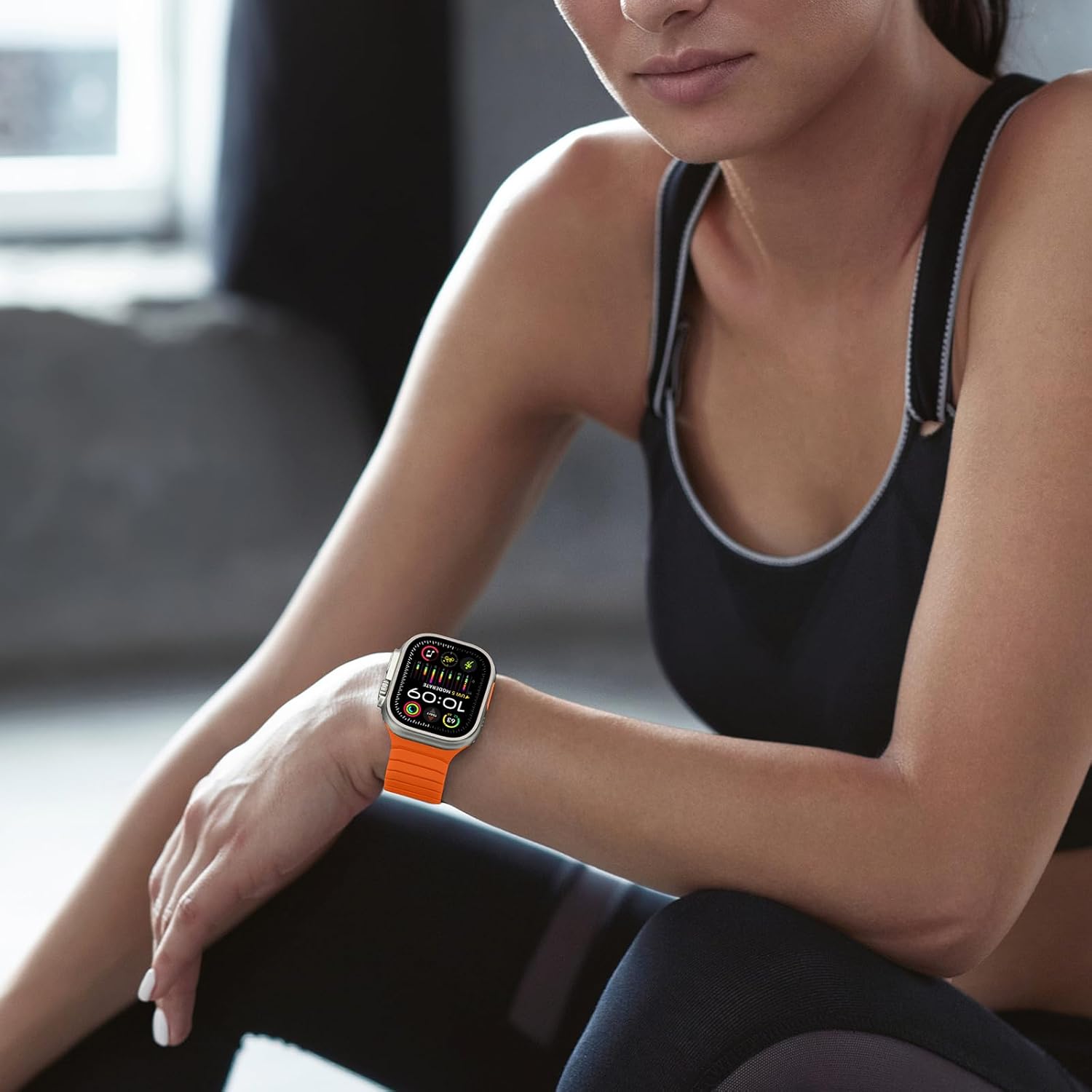 Magnetic Silicone Bands Compatible with Apple Watch 49mm 46mm 45mm 44mm 42mm, Sport Wristband for Men Women Compatible with iWatch Ultra3 2 1 SE Series 11 10 9 8 7 6 5 4 3, Orange-Black - Image 7