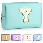 TOPEAST Preppy Makeup Bag, Small Cosmetic Travel Bags for Women, PU Leather Waterproof Toiletry Bag with Zipper, Personalized Birthday Gift for Women Girl, Preppy Gifts for Girl (Blue Y)