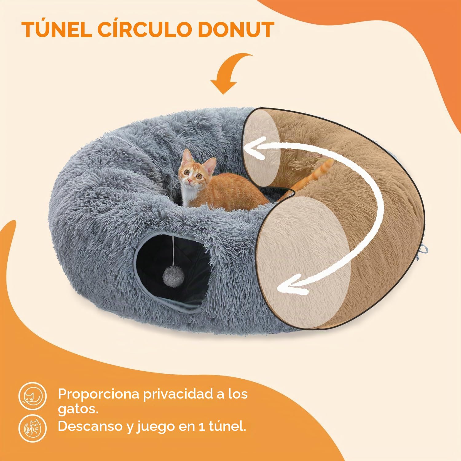 PAWZ Road túnel de felpa para gatos de interior, juguete multifuncional para gatos color gris