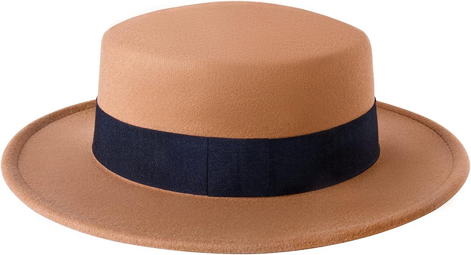 BABEYOND Wide Brim Fedora Flat Top Hat Wool Felt Boater Pork Pie Hat for Men Women