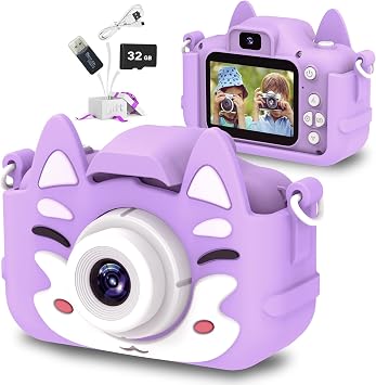 Slothcloud Kids Selfie Camera,Birthday Gifts for Boys Age 3-9,HD Digital Video Cameras for Toddler,Toy for 3 4 5 6 7 9 Year Old Teens with 32GB SD Card,Kids Toys Gifts for Birthday Purple