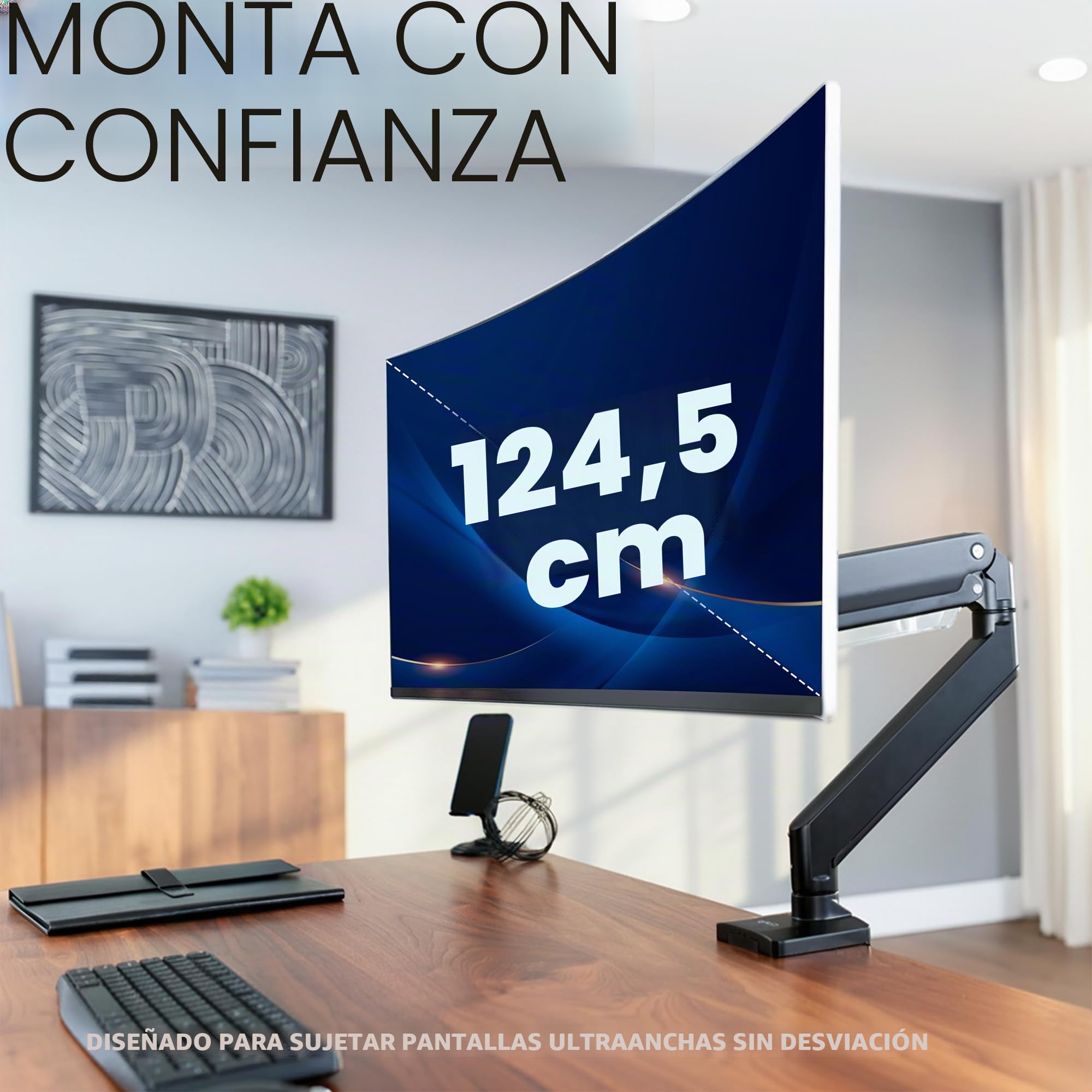Vivo Brazo de Monitor de Aluminio monitores ultraanchos de hasta 49 Pulgadas y 33 Libras, Soporte de Montaje de Escritorio único, Altura neumática, VESA máxima 100 x 100, Negro,