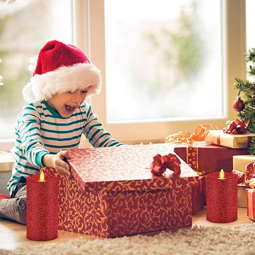 Miniatura 4 de Evenice Velas sin llama parpadeantes velas remotas de llama roja con purpurina para pilas cera decorativa sin perfume con temporizador y 10 teclas