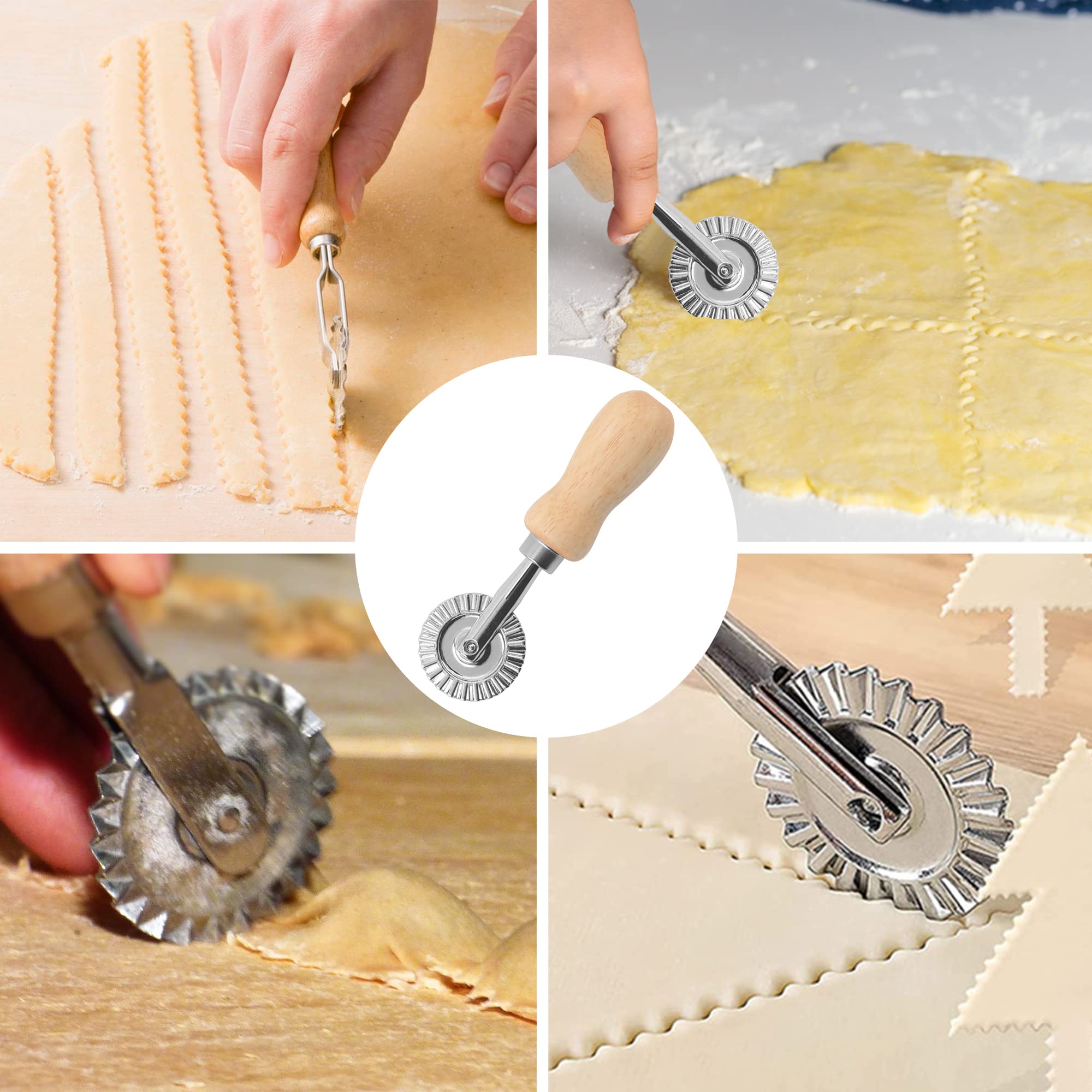 Pasta Maker Cutter Wheel - 1.57" Ravioli Crimper & Pastry Wheel With Wooden Handle