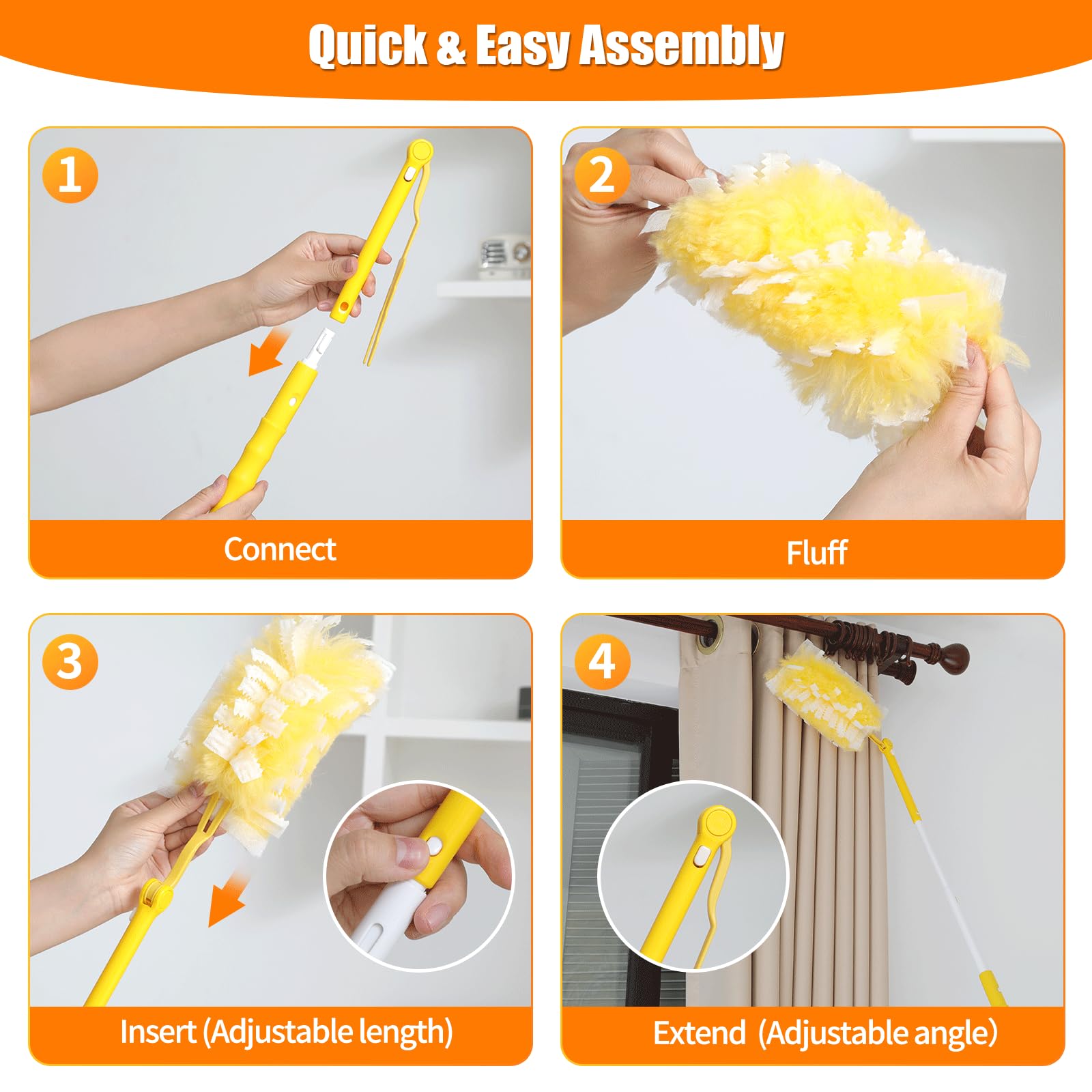 Senowi 60-Count Heavy Duty Duster Refills For Swiffer – 360° Electrostatic Feather Refills With 1 Short Handle For Furniture, Blinds, Ceiling Fans - View #5