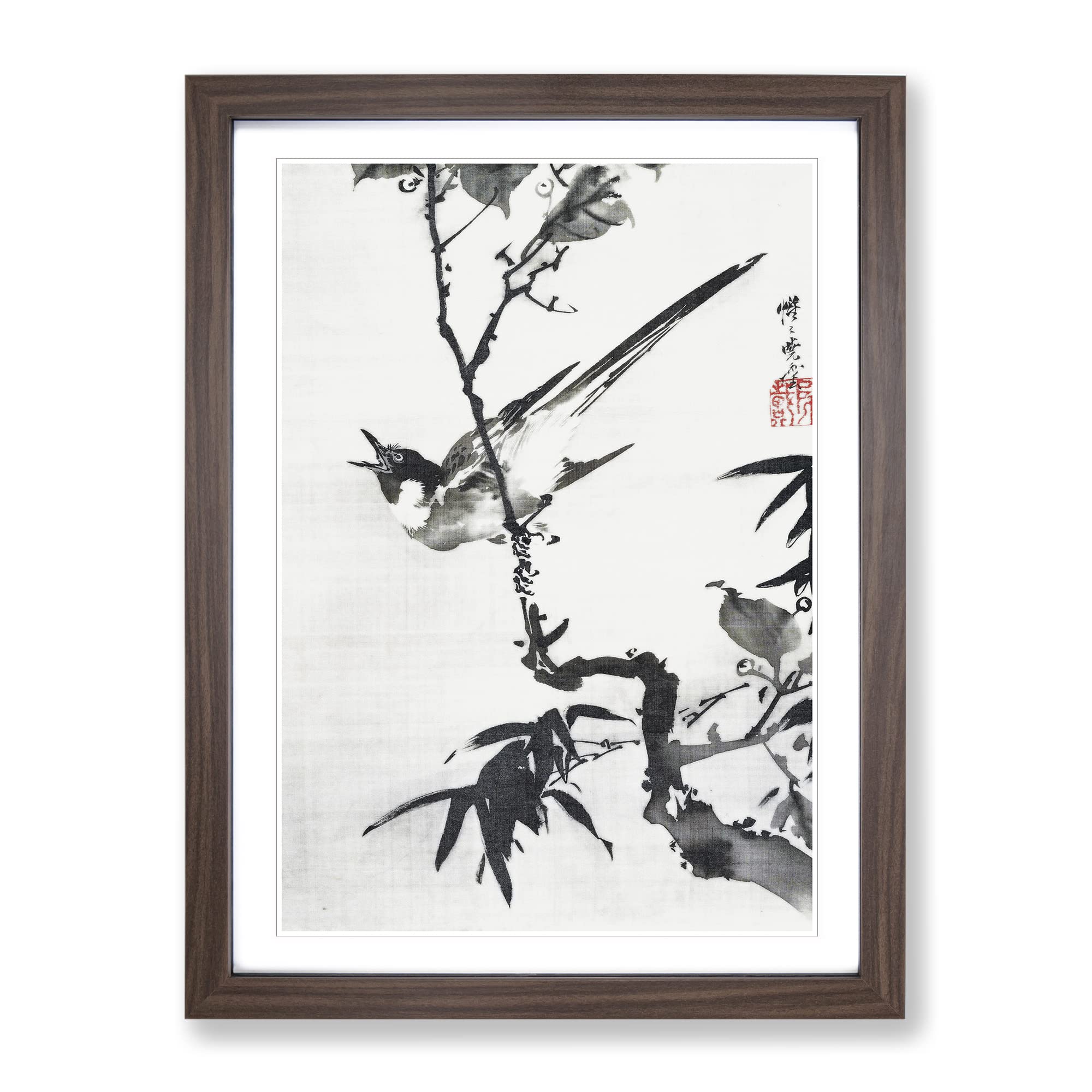 Singing Bird On A Branch By Kawanabe Kyosai Asian Japanese Framed Wall Art Print