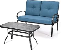 Vista 11 de Giantex Sofá biplaza de patio de 2 piezas con mesa auxiliar, banco al aire libre con cojín y marco de metal, sofá de dos plazas para jardín, patio