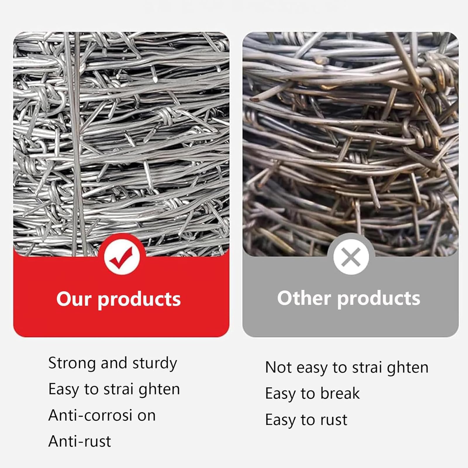 Rollo de Alambre de púas galvanizado de 4 Puntas: cercado Duradero y Resistente a la corrosión para la Seguridad de Jardines y Granjas, 180 m de Alambre de púas para protección Exterior, per