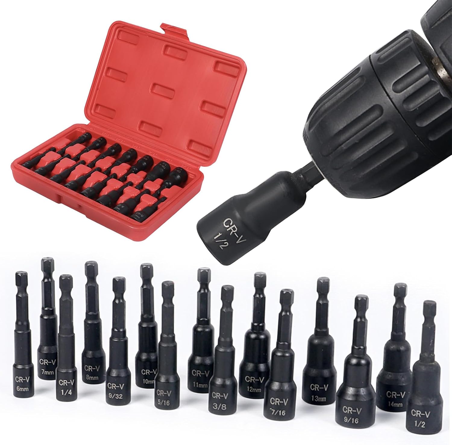 15Pcs Hexagonal Handle Power Nut Driver Drill Bit Socket Wrench Screws Sleeves Screwdriver Set Socket Joint Adapter