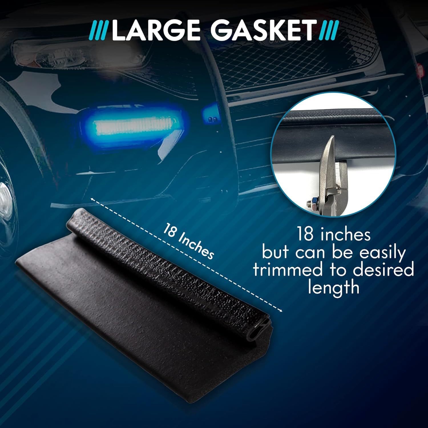 UBL 18 Inch Large Black Rubber Gasket for Light Bar - Eliminate Emergency Warning Visor Dash Stick Surface Mount Light - Windshield Flashback Guard (2)