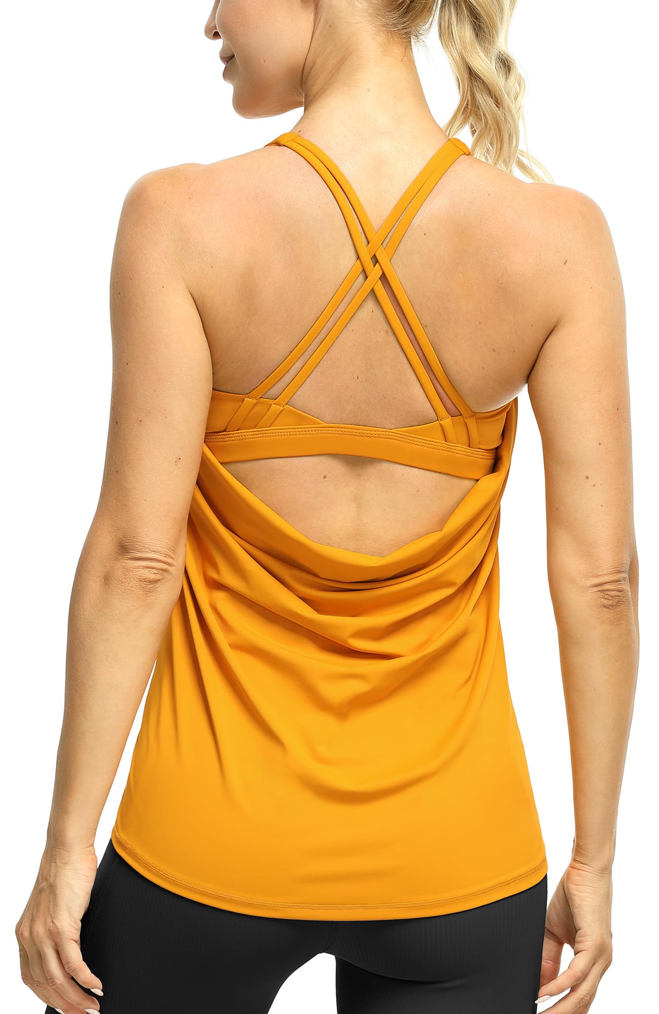 icyzone Camiseta sin mangas de entrenamiento para mujer, brasier integrado, camiseta deportiva de yoga con tirantes, camiseta deportiva para gimnasio — view 6