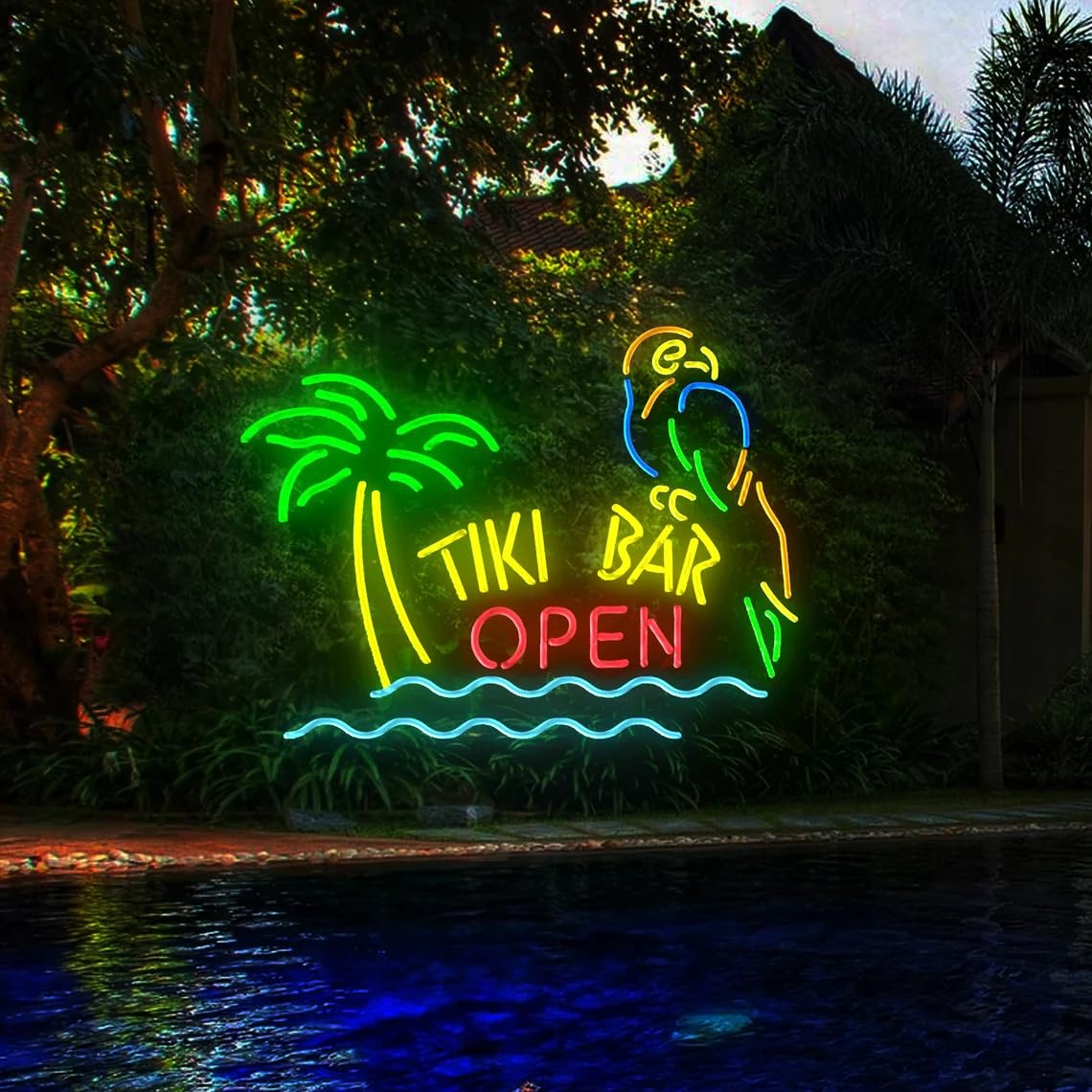 Tiki bar Open with Parrot and Palm Tree neon Sign,Custom Home bar led Multicolor Beer Cocktail neon Light Signs