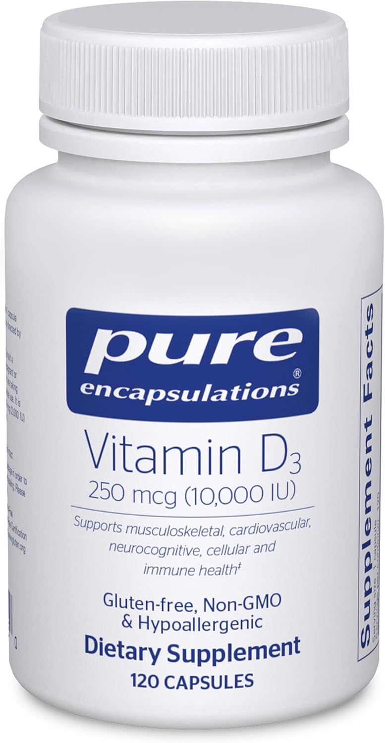 Pure Encapsulations Vitamin D3 250 mcg (10,000 IU) - Supplement to Support Bone, Joint, Breast, Heart, Colon &amp; Immune Health - with Premium Vitamin D - 120 Capsules