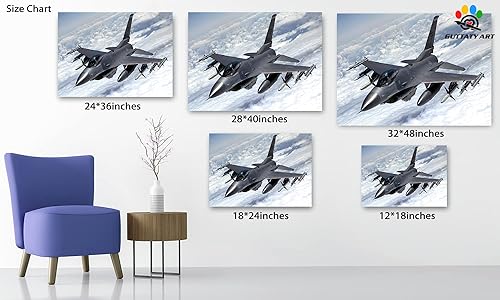 Miniatura 4 de Lienzo decorativo para pared, moderno F-16 USAF en el cielo, arte de pared para sala de estar, pintura de aviones a chorro genial para decoración de