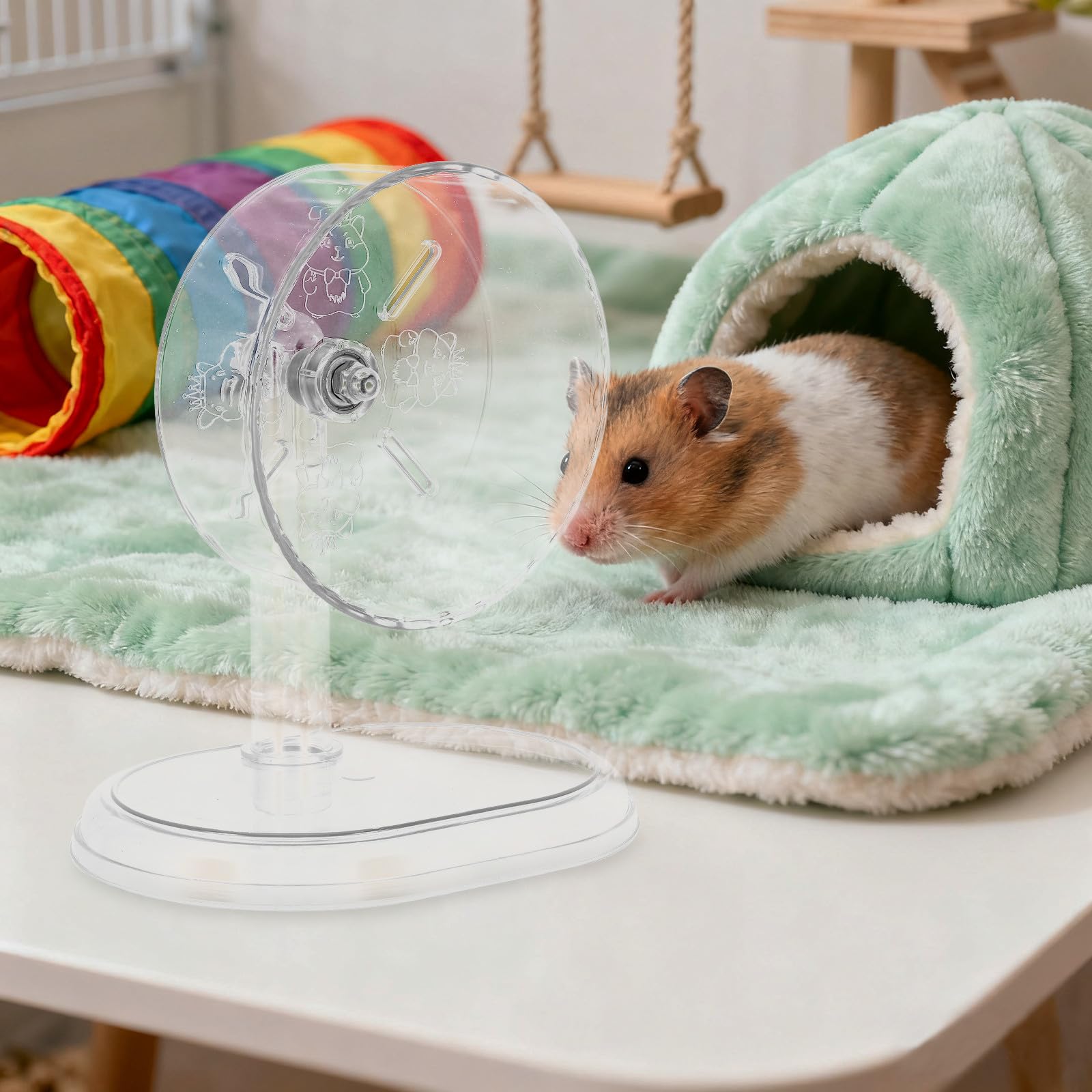 BESTonZON Transparentes Hamsterlaufrad: Leises Sportlaufrad mit Ständer für Zwerghamster, Rennmäuse und Kleintiere – Kunststoff-Spielzeug für Haustiere