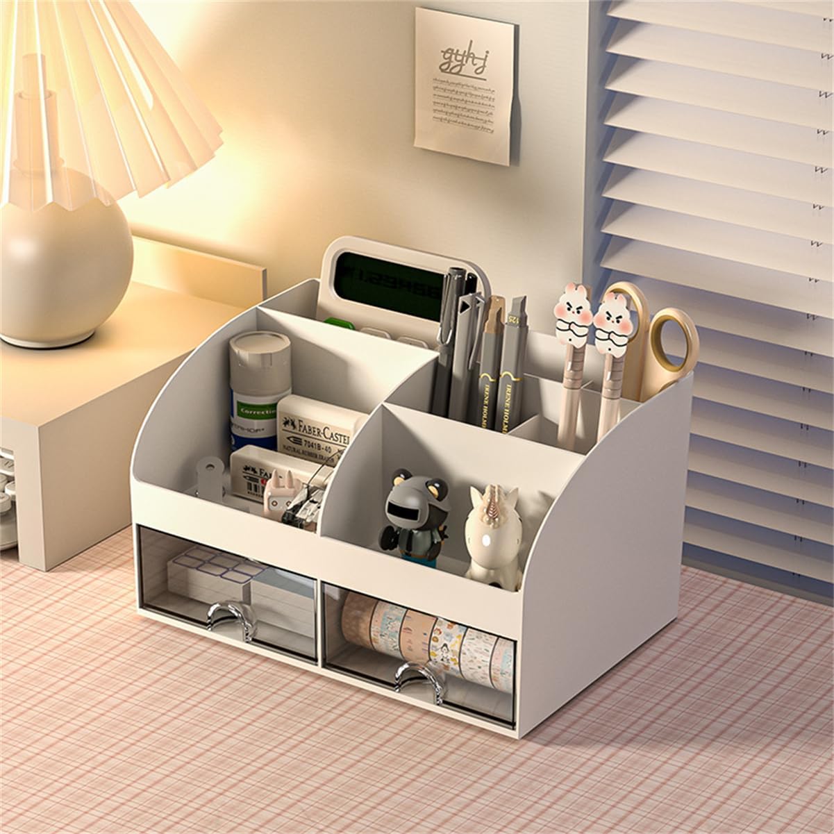 – Multifunctional Desk Organizer with 2 Drawers & 8 Grids - Large Capacity Plastic Stationery Organizer, Tidy White Desktop Storage Box - Ideal Desk Accessories for Home, Office, School Table Decor