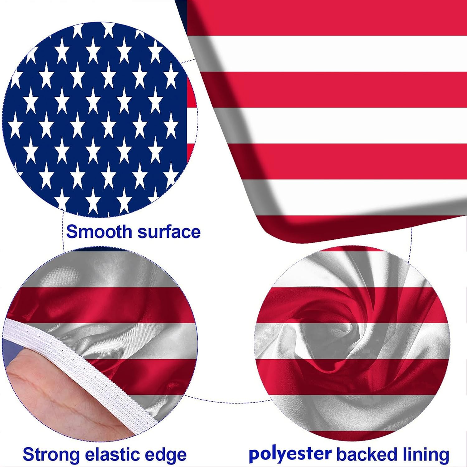 Blue Red Flag Picnic Table Cover with Bench Covers, 4th of July American Flag Indepence Day Outdoor Table Covers with Elastic Camping Tablecloth for Picnic Party Travel, 72x28 Inch