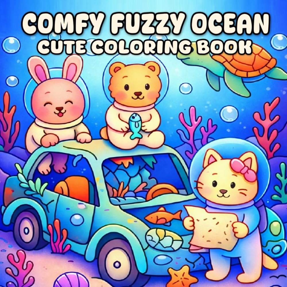 Comfy Ocean: Cute Coloring Book: Cozy Coloring Book for Adults and Kids Featuring Ocean Life & Adventures and Sea Animals for Relaxation (Bold & Easy)