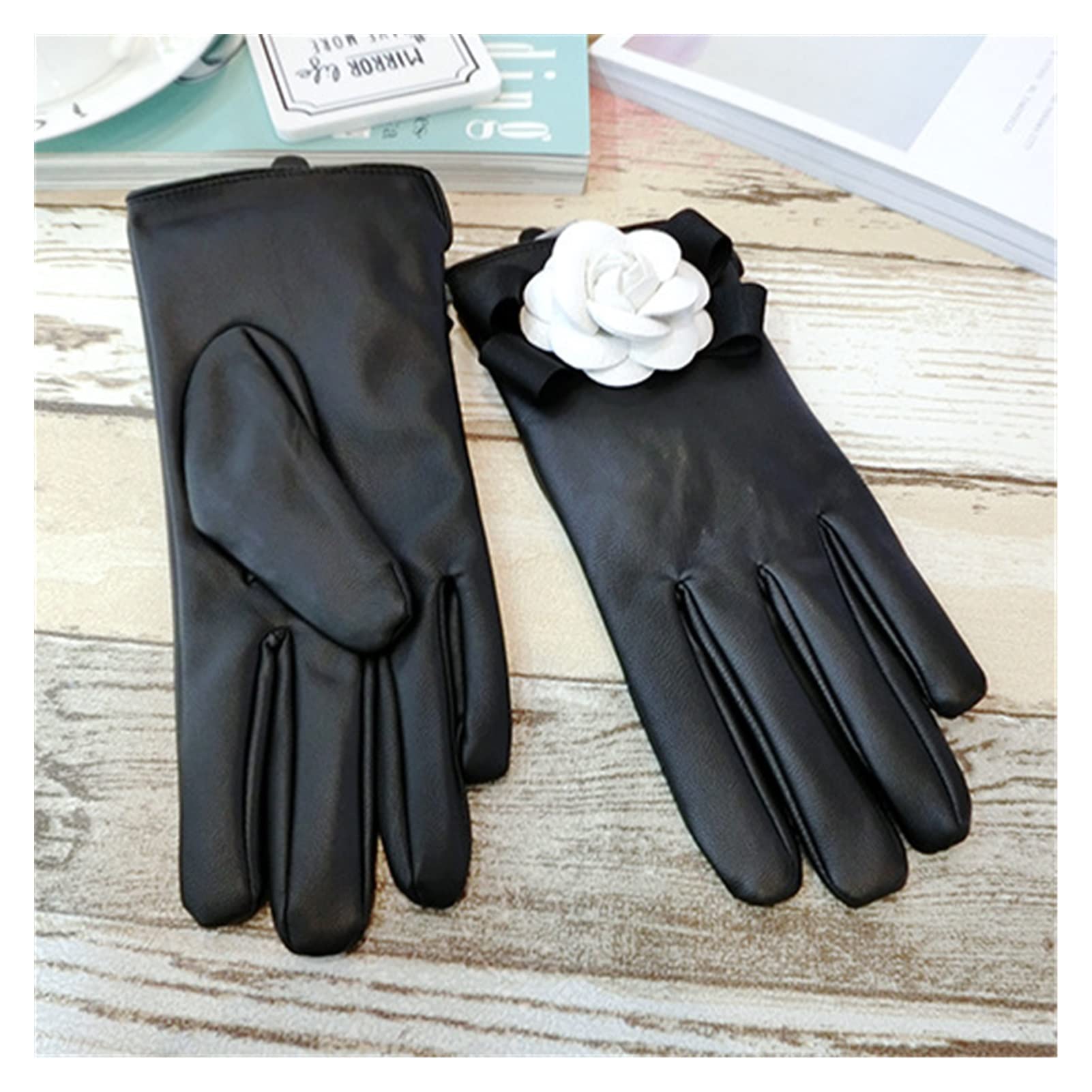 Guantes Invierno Mujer Mantener Caliente más Terciopelo Grueso PU Guantes de Cuero Guantes de Moda for Mujer Guantes Esqui (Color : B, Gloves Size : One Size)