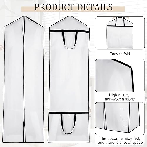 Miniatura 3 de Woanger 6 piezas de 70.9 x 24 x 12 pulgadas, bolsa de ropa para vestido de novia para viajes, fundas de ropa grandes para colgar, plegable, no
